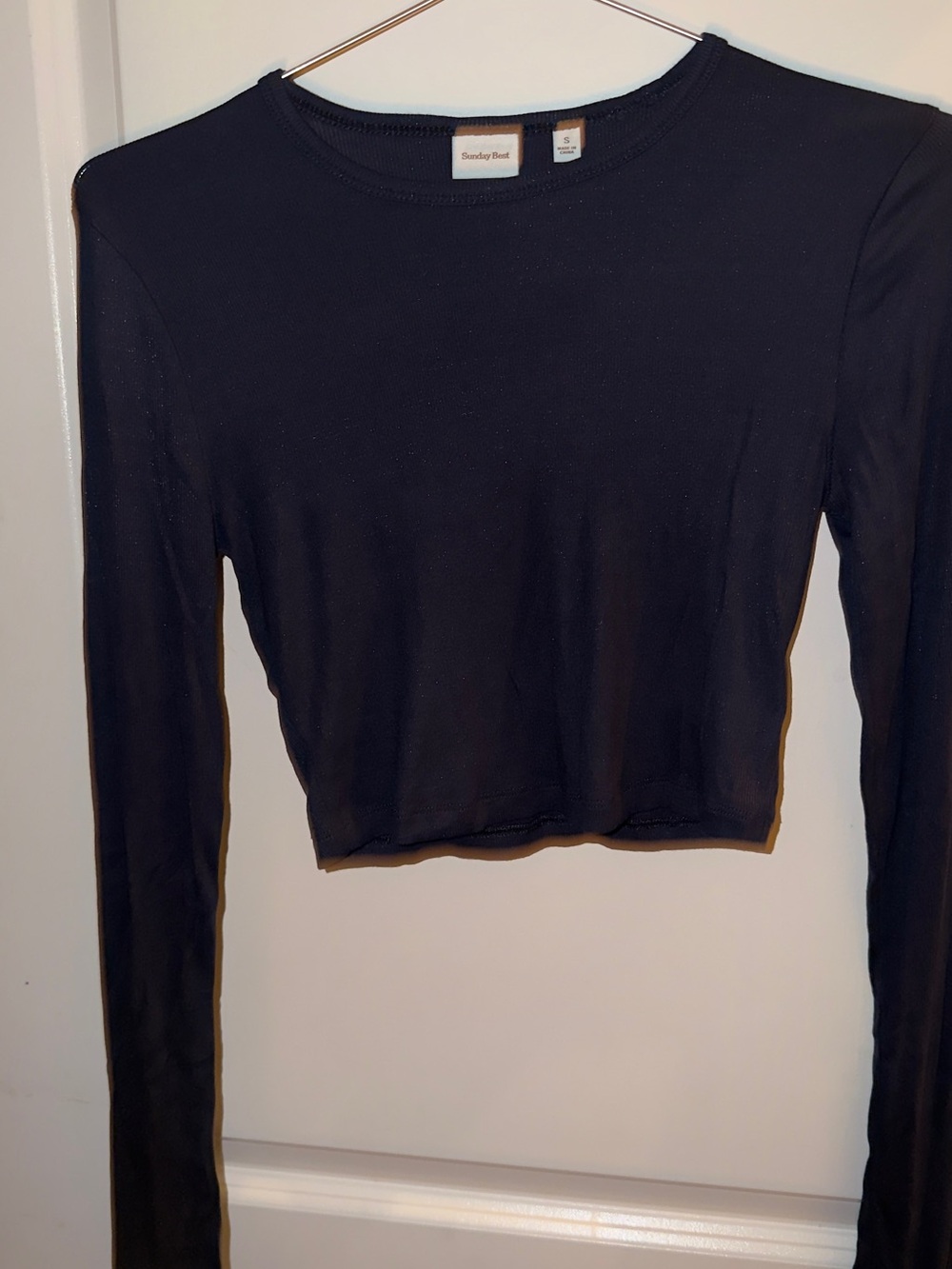 Aritzia Sunday Best Navy Blue Long Sleeve Crop Tee